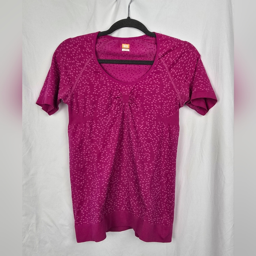 Lucy Tech Tagless Ruched Pink Short Sleeve Athletic Gym Workout Top Women’s sz M